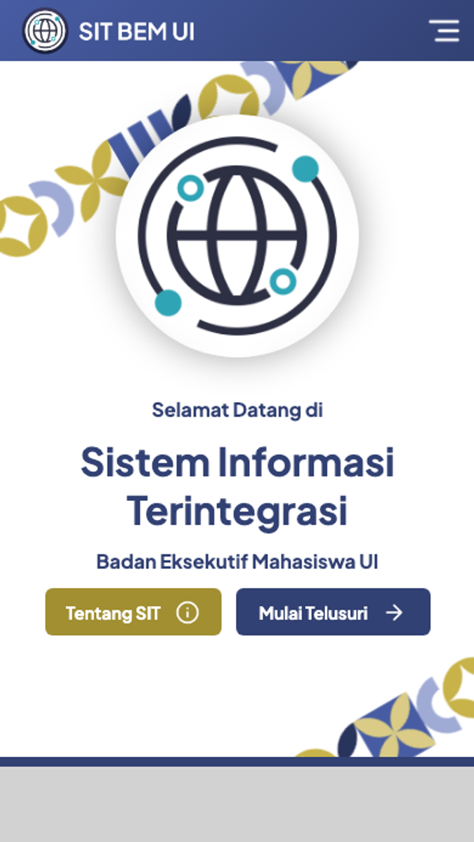 SIT BEM UI, mobile view 1