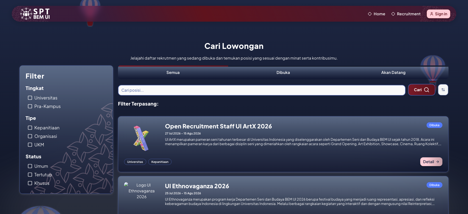 SPT BEM UI, desktop view 2